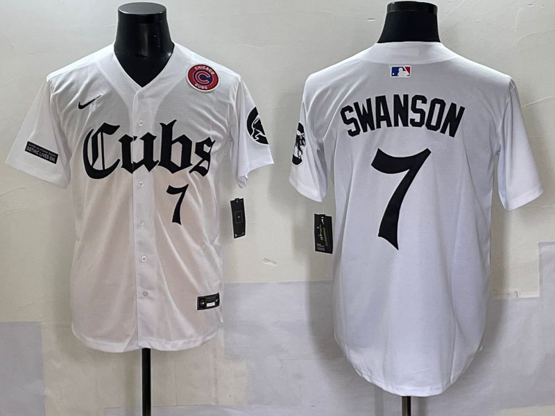Men 2025 Chicago Cubs #7 Swanson White Five generations Joint Name Nike MLB Jersey style 6